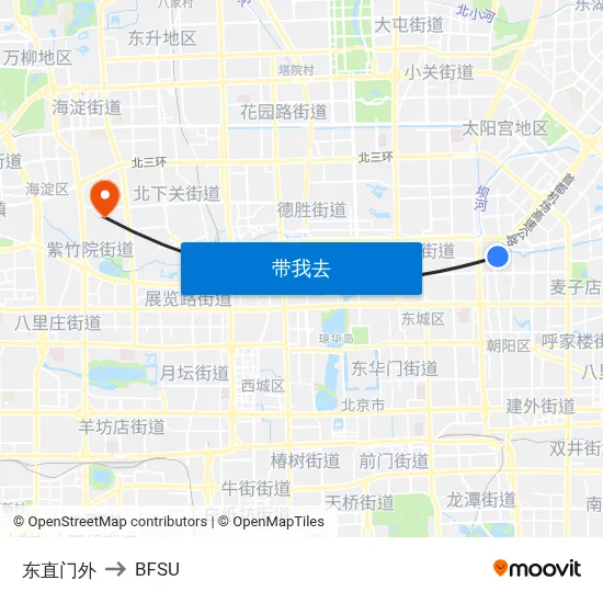 东直门外 to BFSU map