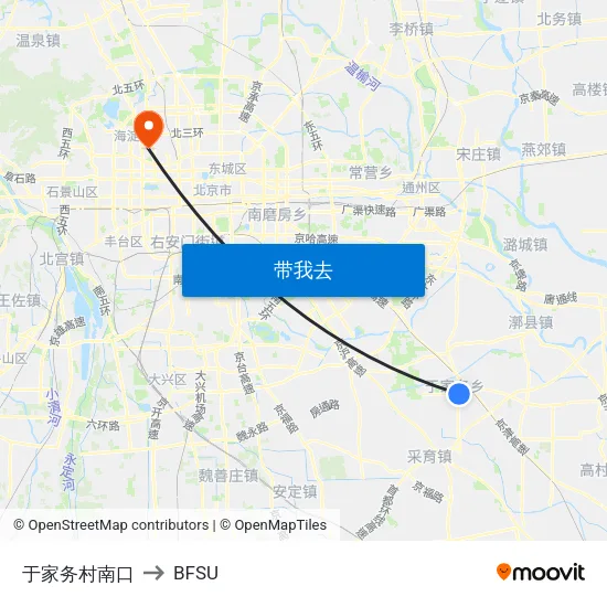 于家务村南口 to BFSU map