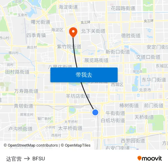 达官营 to BFSU map