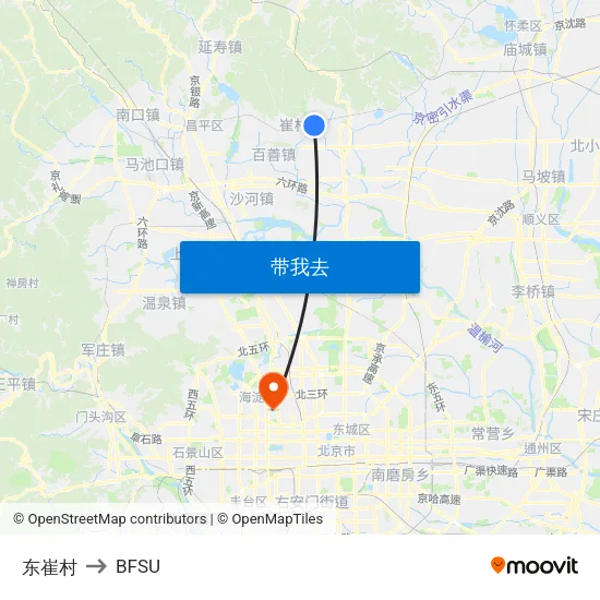 东崔村 to BFSU map