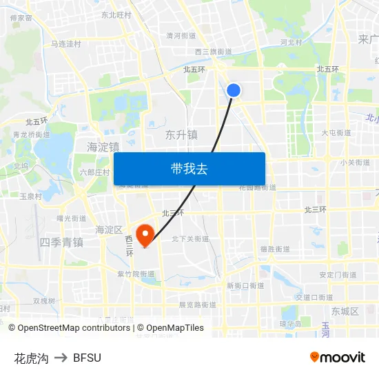 花虎沟 to BFSU map