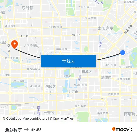 燕莎桥东 to BFSU map
