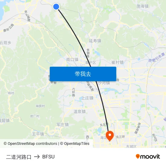 二道河路口 to BFSU map