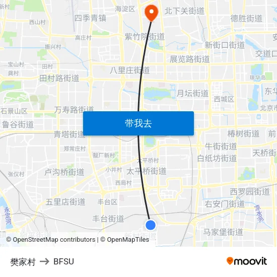 樊家村 to BFSU map