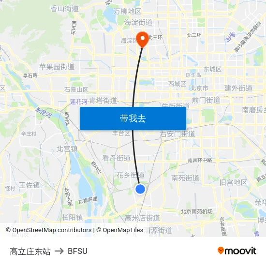 高立庄东站 to BFSU map