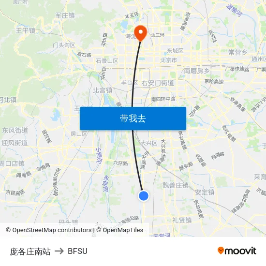 庞各庄南站 to BFSU map