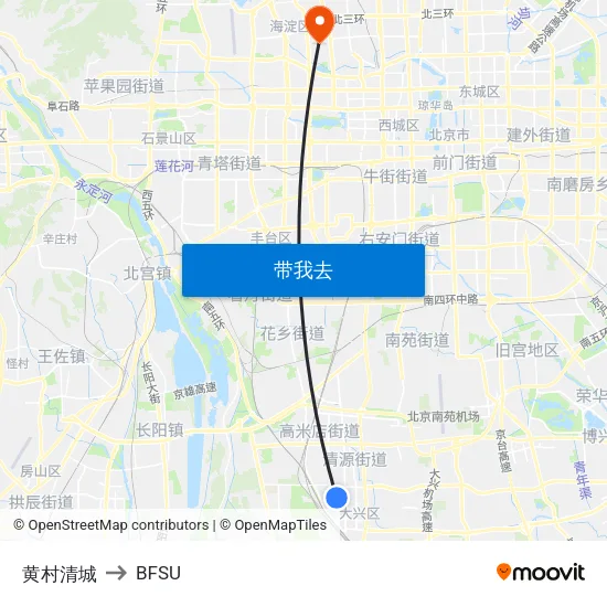 黄村清城 to BFSU map