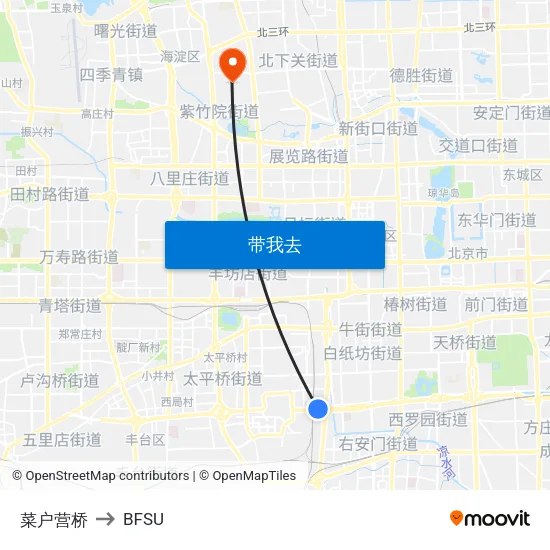 菜户营桥 to BFSU map