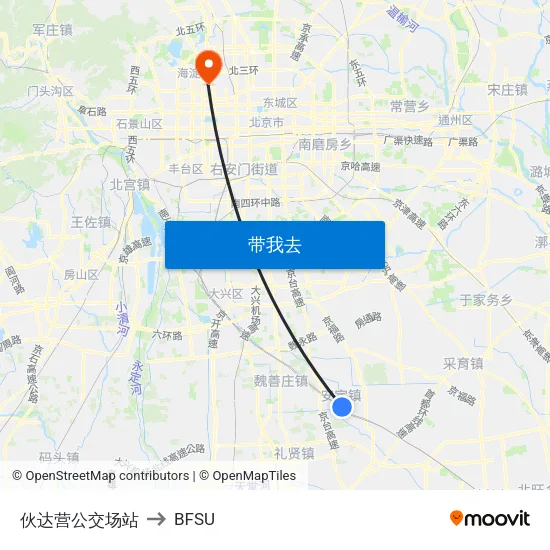 伙达营公交场站 to BFSU map