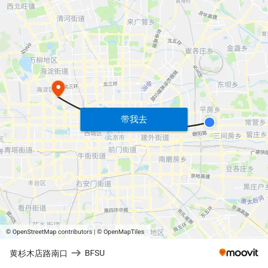 黄杉木店路南口 to BFSU map