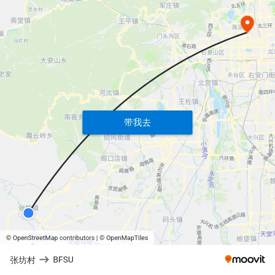 张坊村 to BFSU map