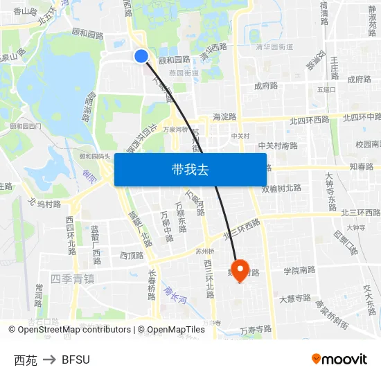 西苑 to BFSU map