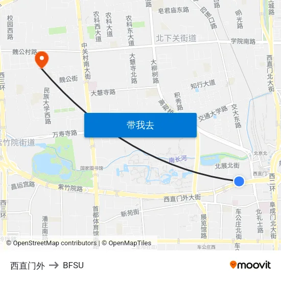 西直门外 to BFSU map