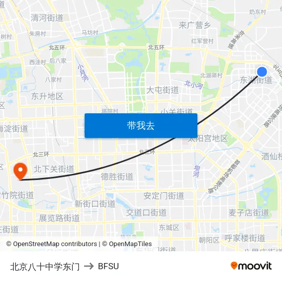 北京八十中学东门 to BFSU map