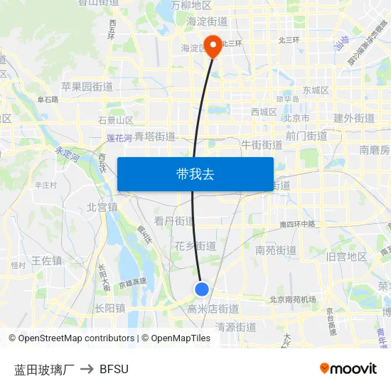 蓝田玻璃厂 to BFSU map