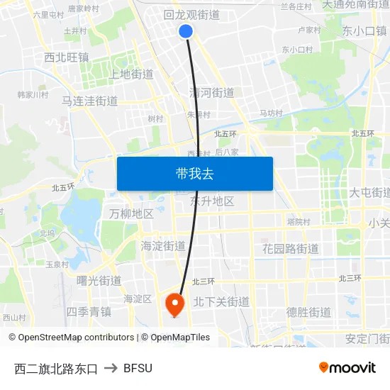 西二旗北路东口 to BFSU map