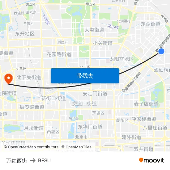 万红西街 to BFSU map
