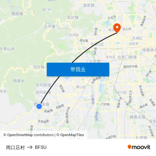 周口店村 to BFSU map