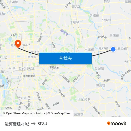 运河源建材城 to BFSU map