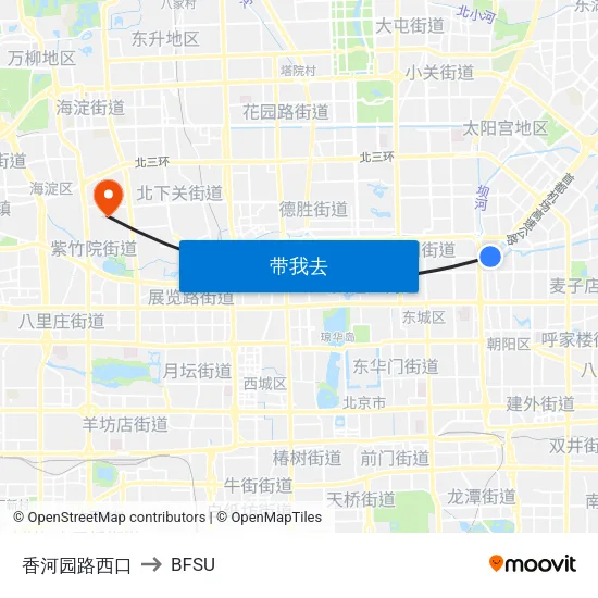 香河园路西口 to BFSU map