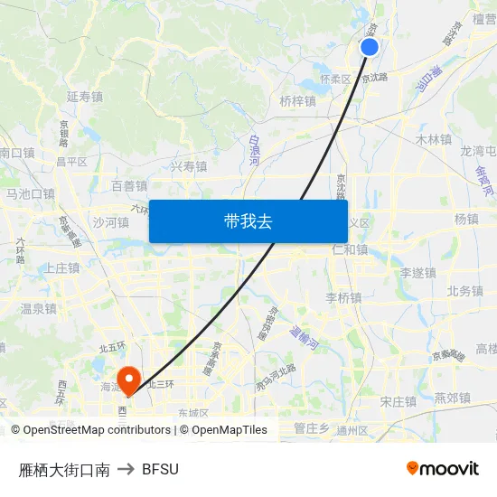 雁栖大街口南 to BFSU map