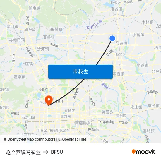 赵全营镇马家堡 to BFSU map
