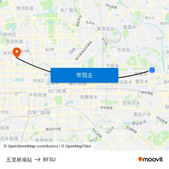 五里桥南站 to BFSU map