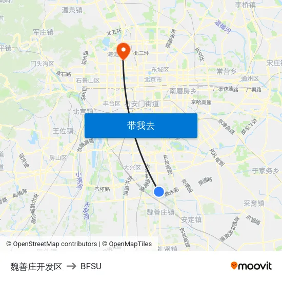 魏善庄开发区 to BFSU map
