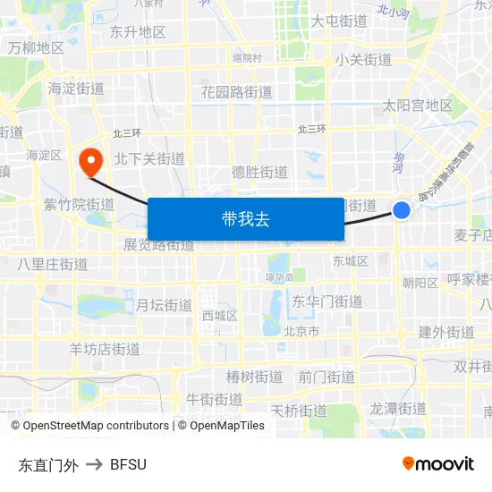 东直门外 to BFSU map