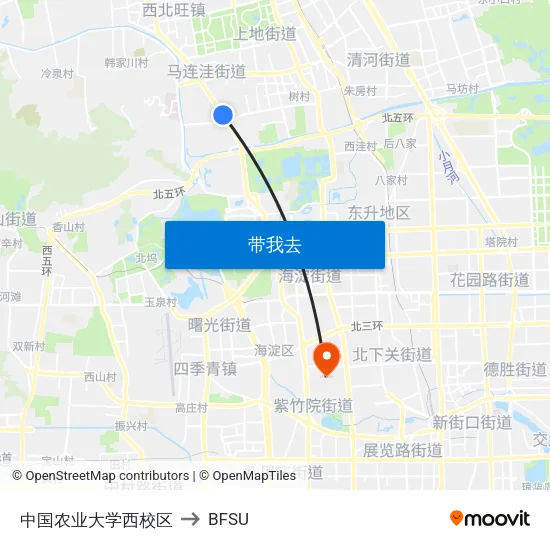中国农业大学西校区 to BFSU map