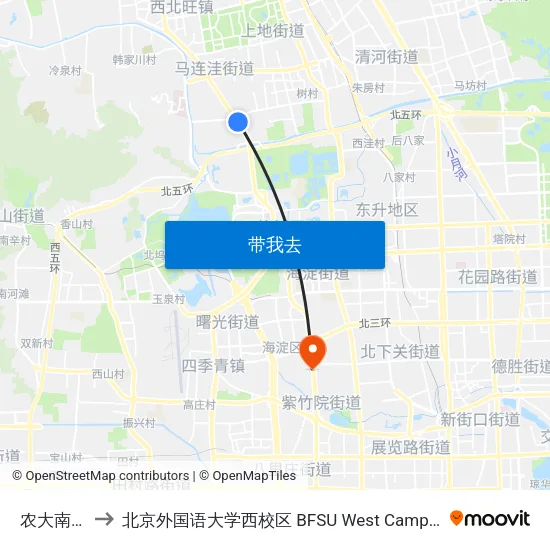农大南路 to 北京外国语大学西校区 BFSU West Campus map