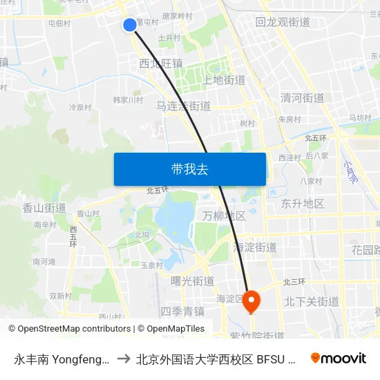 永丰南 Yongfeng Nan (S) to 北京外国语大学西校区 BFSU West Campus map