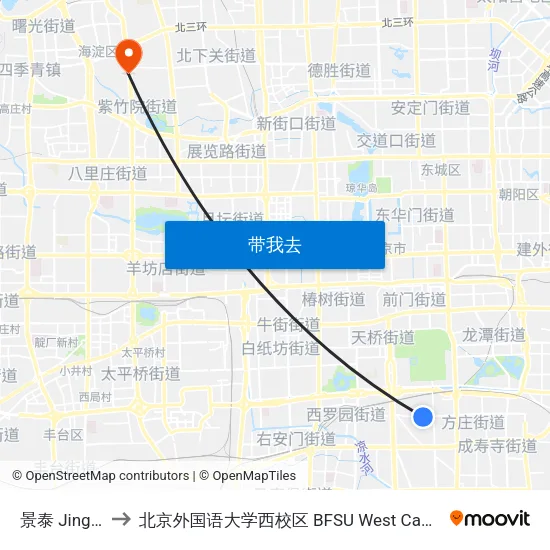 景泰  Jingtai to 北京外国语大学西校区 BFSU West Campus map