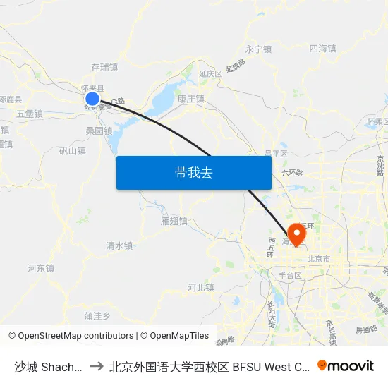 沙城 Shacheng to 北京外国语大学西校区 BFSU West Campus map