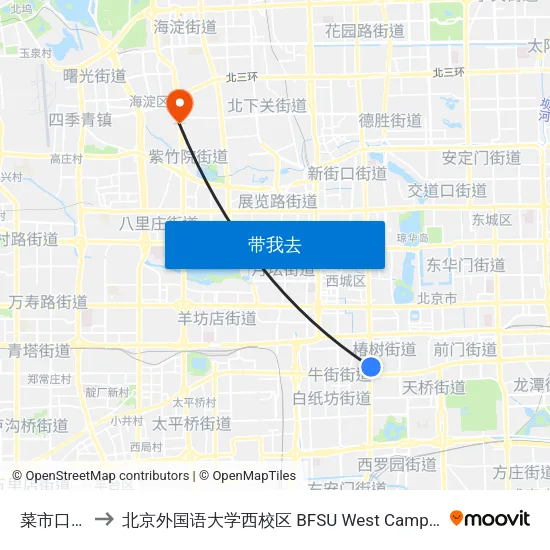 菜市口北 to 北京外国语大学西校区 BFSU West Campus map