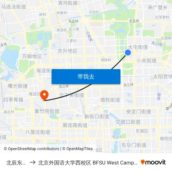 北辰东路 to 北京外国语大学西校区 BFSU West Campus map