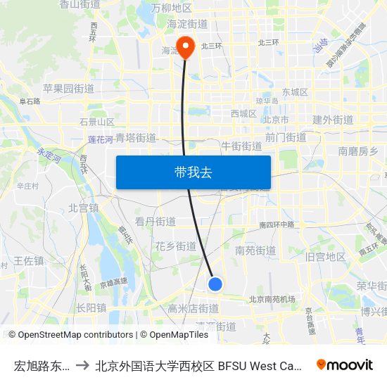 宏旭路东口 to 北京外国语大学西校区 BFSU West Campus map