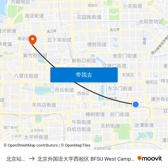 北京站西 to 北京外国语大学西校区 BFSU West Campus map
