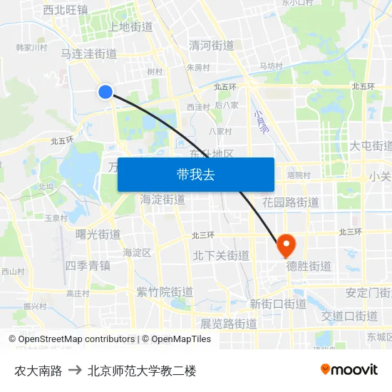 农大南路 to 北京师范大学教二楼 map