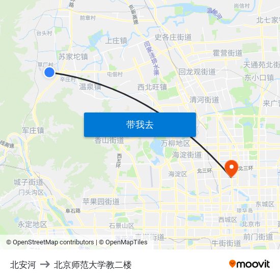 北安河 to 北京师范大学教二楼 map
