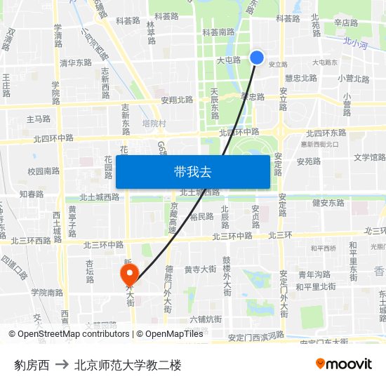 豹房西 to 北京师范大学教二楼 map