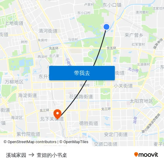 溪城家园 to 萱妞的小书桌 map