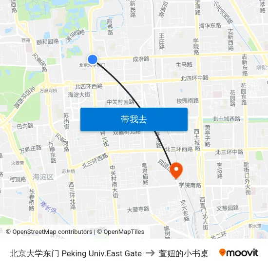 北京大学东门 Peking Univ.East Gate to 萱妞的小书桌 map