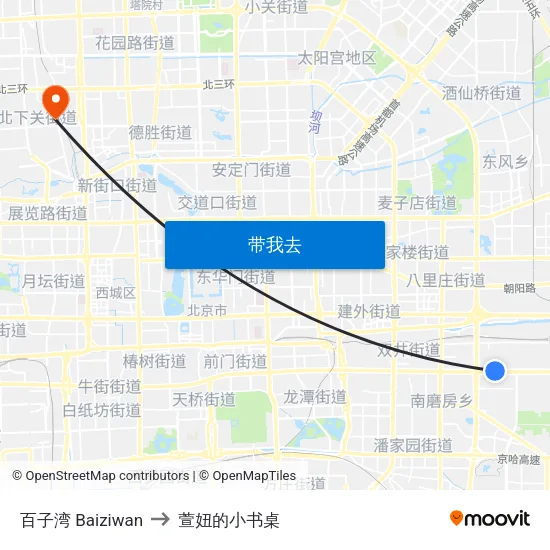 百子湾 Baiziwan to 萱妞的小书桌 map