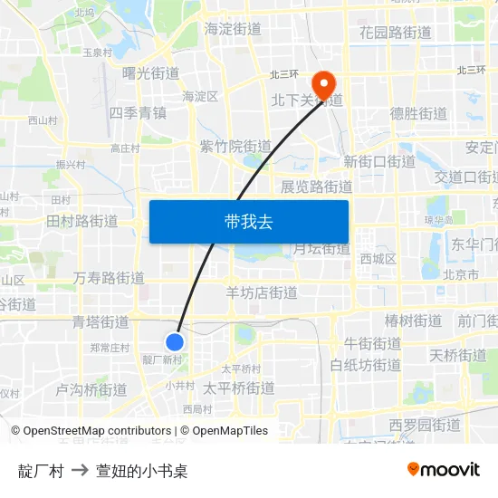 靛厂村 to 萱妞的小书桌 map