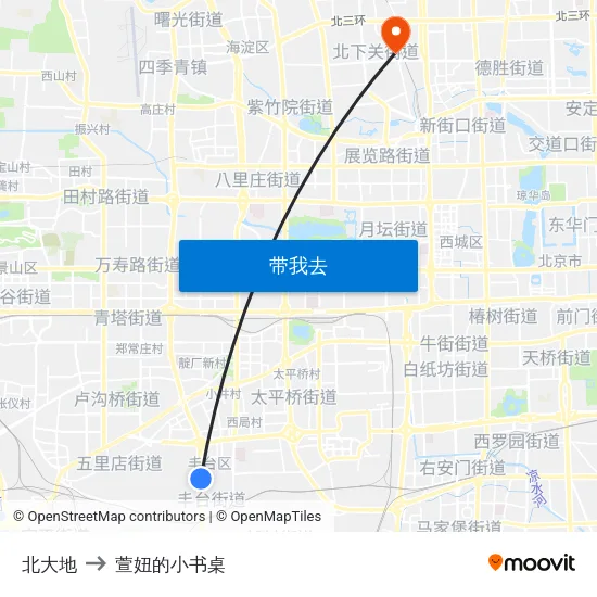 北大地 to 萱妞的小书桌 map