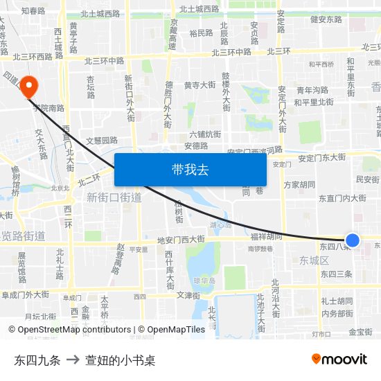 东四九条 to 萱妞的小书桌 map