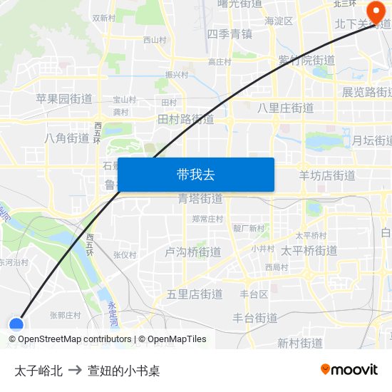 太子峪北 to 萱妞的小书桌 map