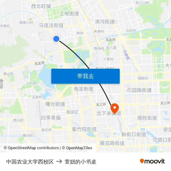中国农业大学西校区 to 萱妞的小书桌 map