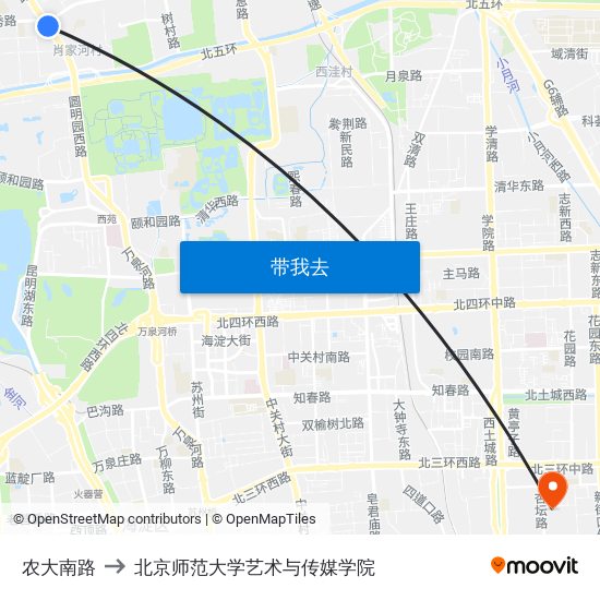 农大南路 to 北京师范大学艺术与传媒学院 map